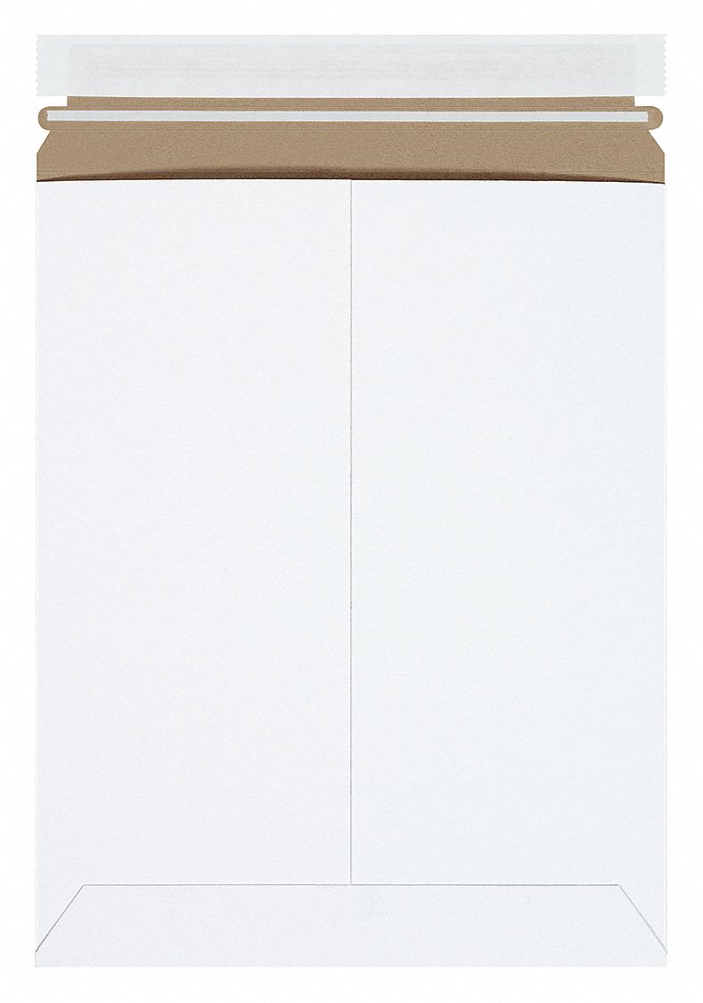 Mailer Envelopes: 9 3/4 in x 12 1/4 in, 0.02 in Material Thick, With Tear Strip, White, 100 PK