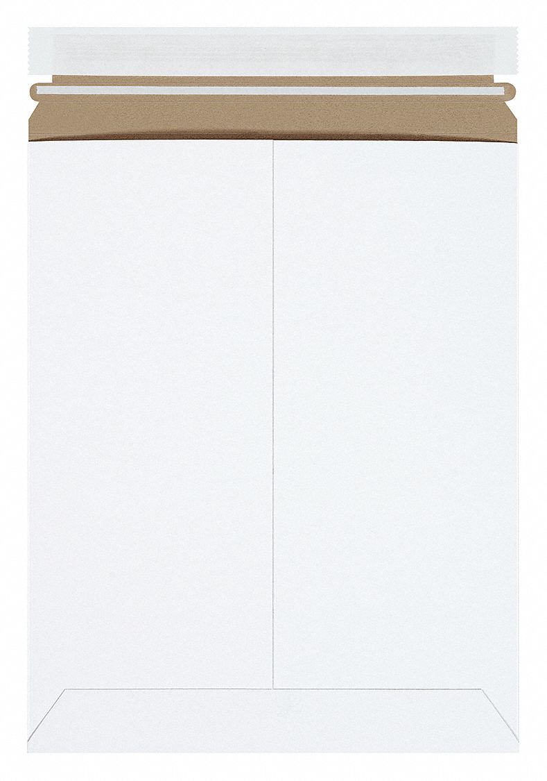 Mailer Envelopes: 9 3/4 in x 12 1/4 in, 9 in x 12 in, 0.02 in Material Thick, White, 100 PK