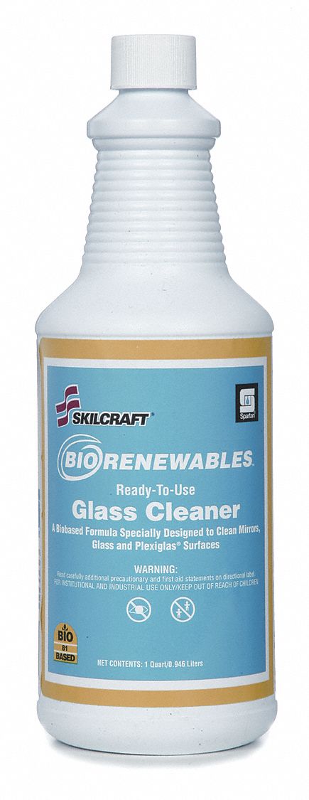 Glass Cleaner: Liquid, Bottle, 32 oz, Ammonia Free, Waterfall, 32 oz