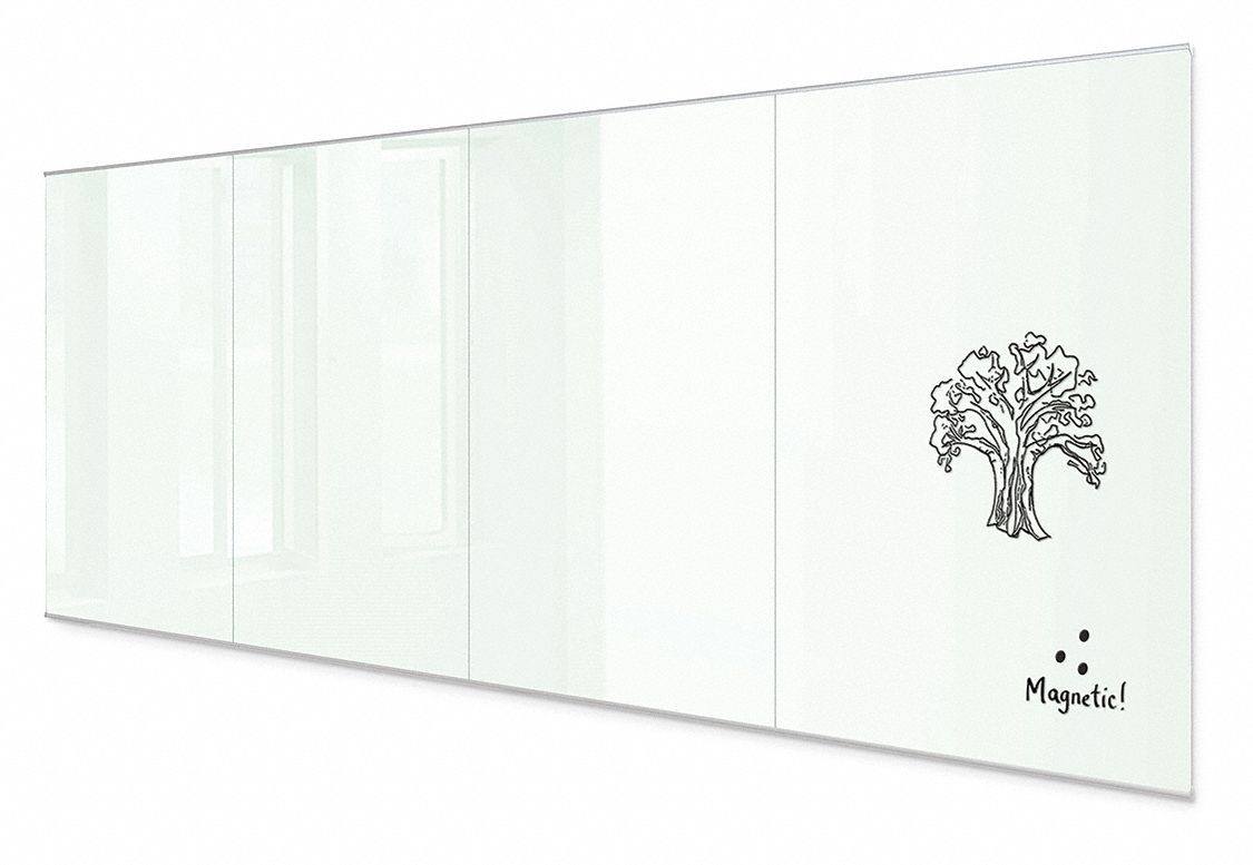 Dry Erase Board: Wall Mounted, 72 in Dry Erase Ht, 192 in Dry Erase Wd, 1/4 in Dp, Silver, White
