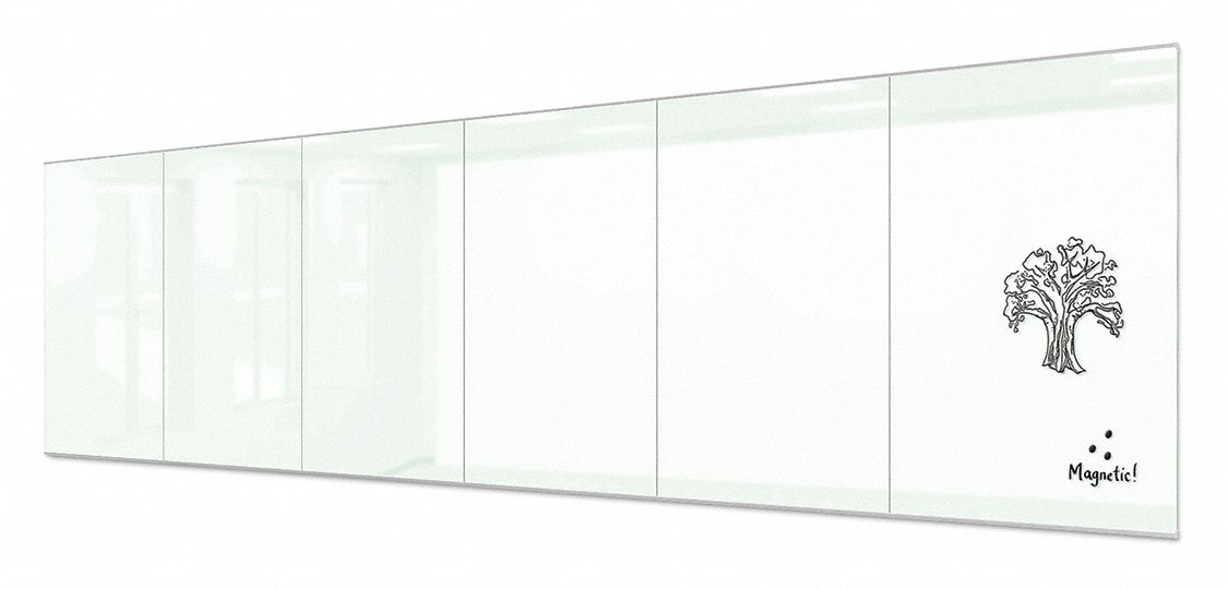 Dry Erase Board: Wall Mounted, 72 in Dry Erase Ht, 288 in Dry Erase Wd, 1/4 in Dp, Silver, White