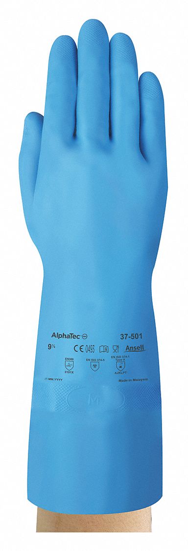 Chemical-Resistant Gloves: 37-501, ANSELL AlphaTec, 10 1/2 Glove Size, Gen Purpose, Diamond, 1 PR