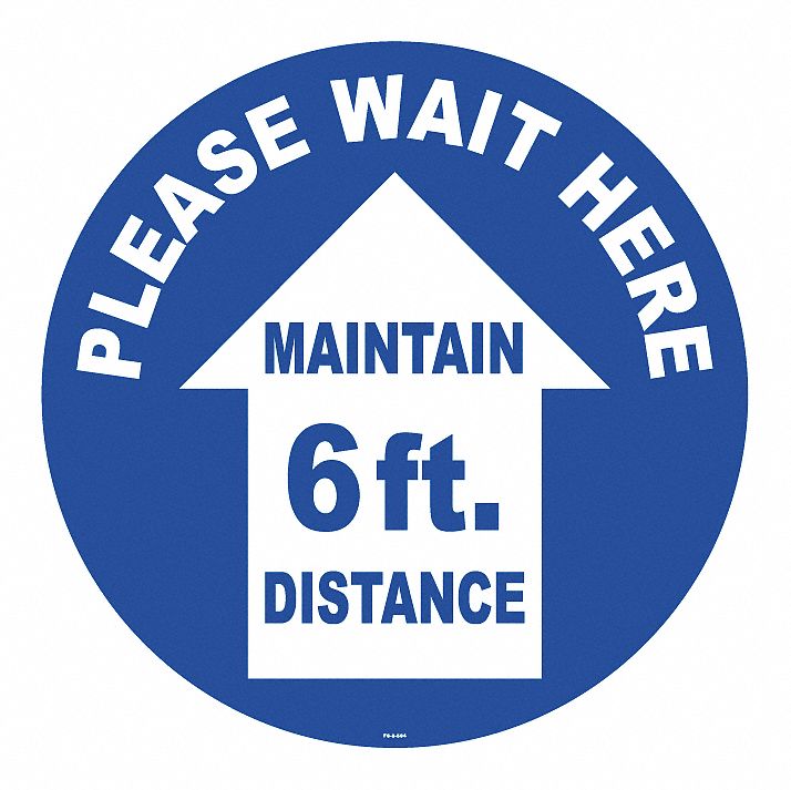 Floor Sign: 8 in x 8 in Nominal Sign Size, Vinyl, Blue, Not Retroreflective, No Header, 2 PK