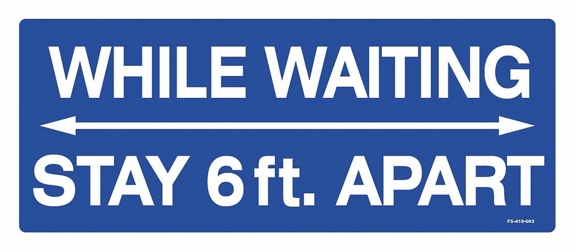 Floor Sign: 4 in x 10 in Nominal Sign Size, Vinyl, Blue, Not Retroreflective, No Header, 4 PK