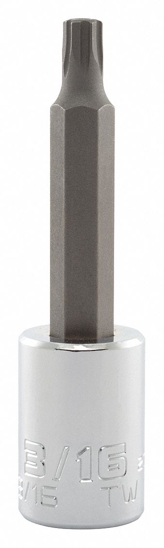 Socket Bit: 3/8 in Drive Size, Hex Tip, 3/16 in Tip Size, 2 3/4 in Overall Lg, Fixed Insert