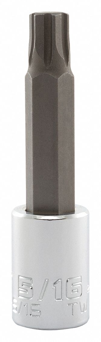 Socket Bit: 3/8 in Drive Size, Hex Tip, 5/16 in Tip Size, 2 3/4 in Overall Lg, Fixed Insert