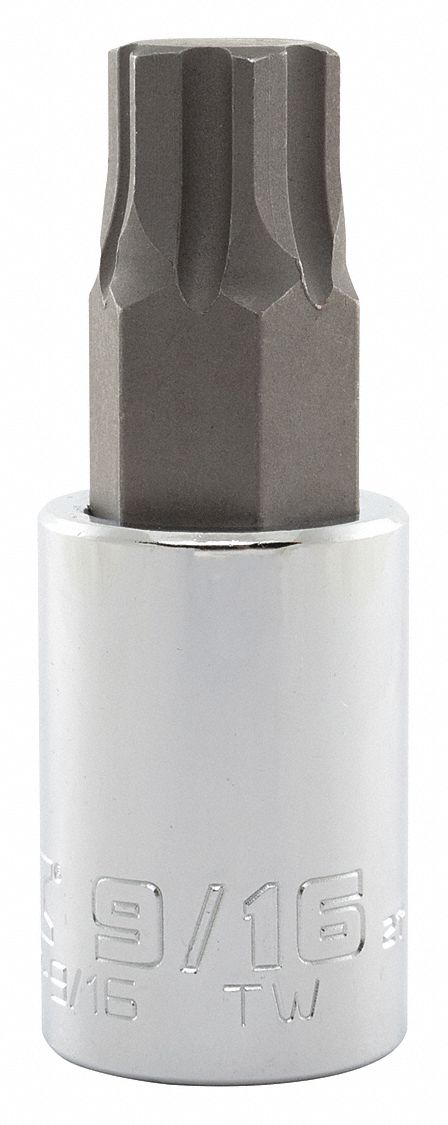 Socket Bit: 1/2 in Drive Size, Hex Tip, 9/16 in Tip Size, 2 3/4 in Overall Lg, Fixed Insert