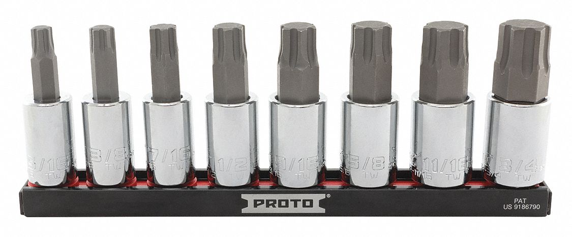 Socket Bit Set: 1 - 25 Pieces, 1/2 in Drive Size, 8 Pieces, 5/16 in to 3/4 in Tip Size Range
