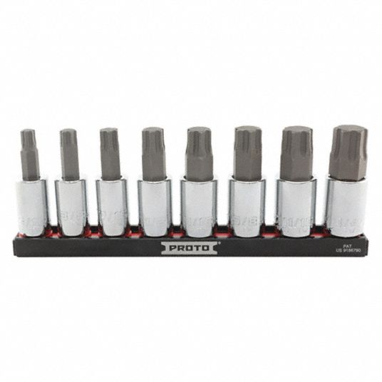 PROTO, 1/2 in Drive Size, 8 Pieces, Socket Bit Set - 56JT44