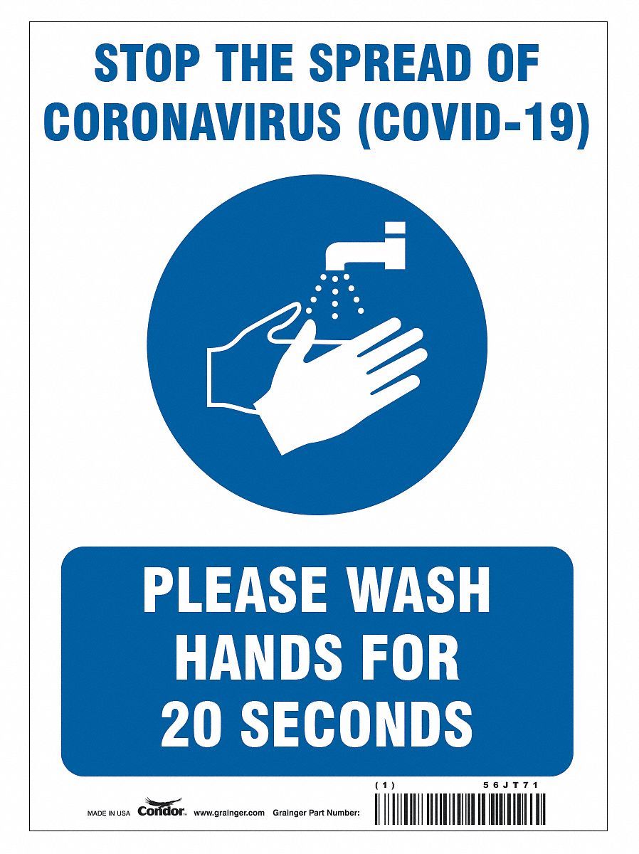 Stop The Spread Of Coronavirus Sign: 14 in x 10 in Nominal Sign Size, 0.055 in Thick, Polystyrene