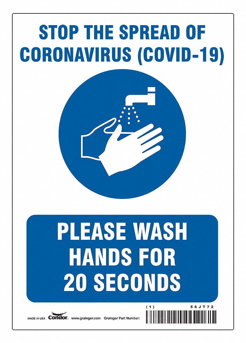 Stop The Spread Of Coronavirus Sign: 10 in x 7 in Nominal Sign Size, 0.004 in Thick, Polyester