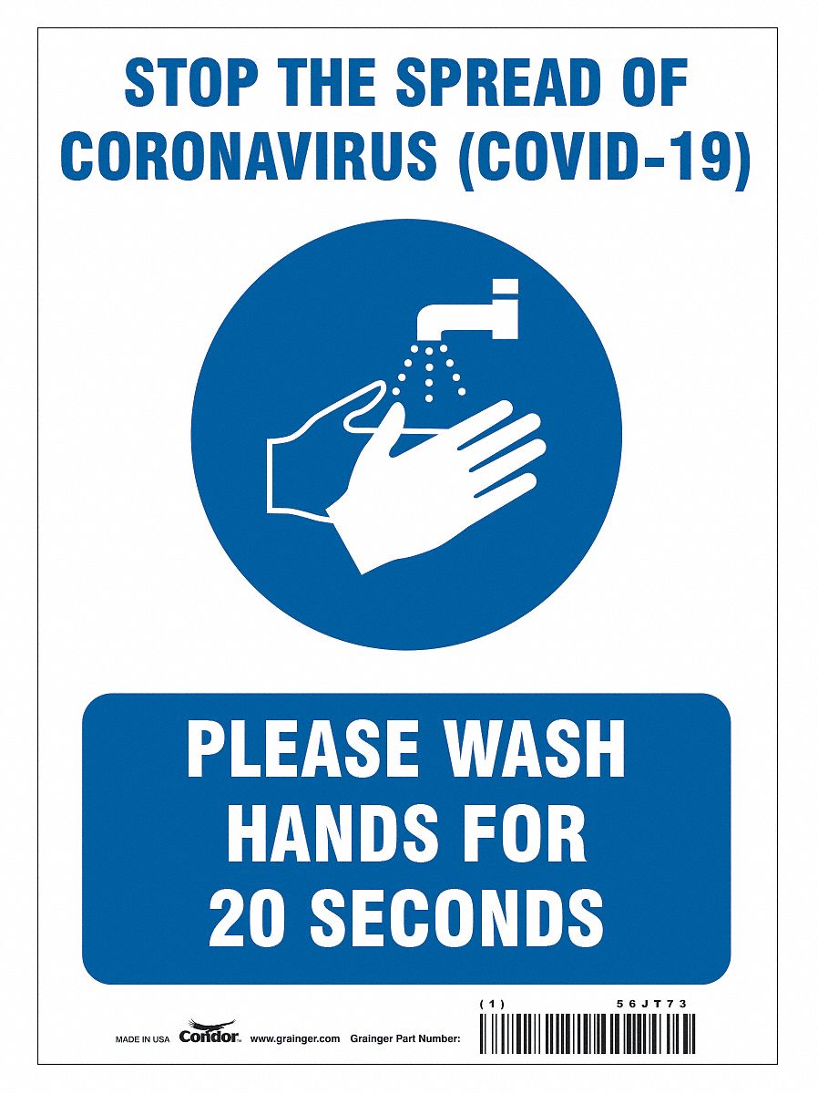 Stop The Spread Of Coronavirus Sign: 14 in x 10 in Nominal Sign Size, 0.004 in Thick, Polyester