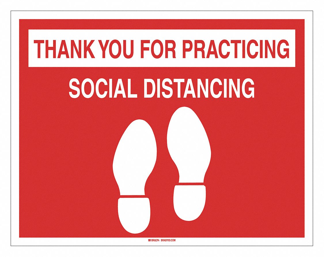 Social Distancing Floor Sign: 14 in x 18 in Nominal Sign Size, Vinyl, Red, Not Retroreflective