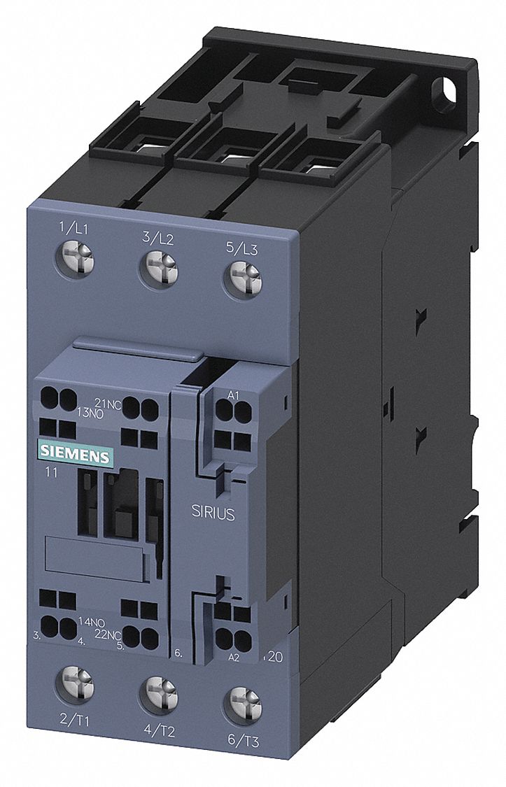IEC Power Contactor: Non-Reversing, 3 Poles, 3NO Contacts, 51 A, 120V AC Coil, S2 Frame Size