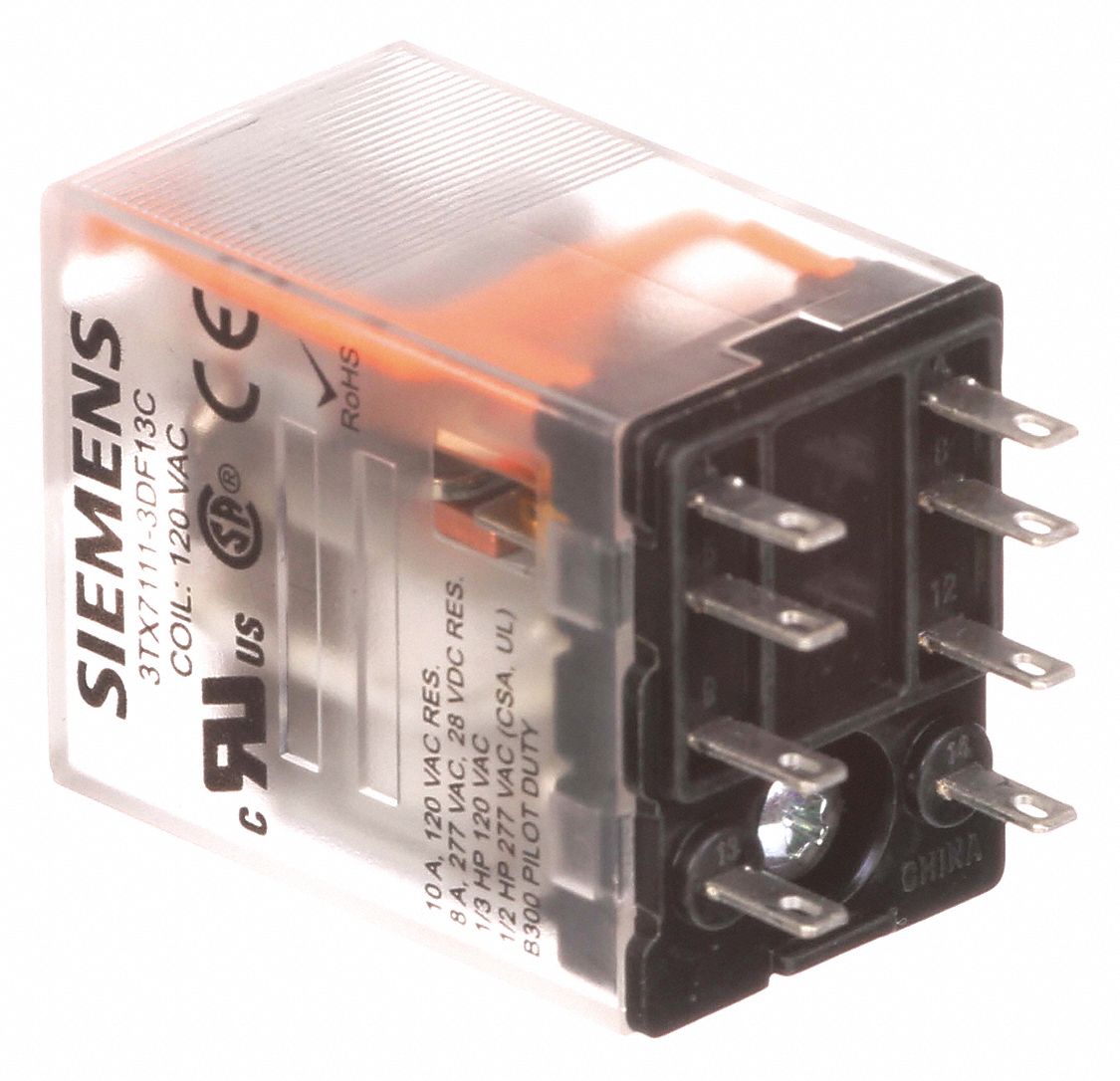 SIEMENS Plug In Relay, 120V AC Coil Volts, 10A 120V AC Contact Rating