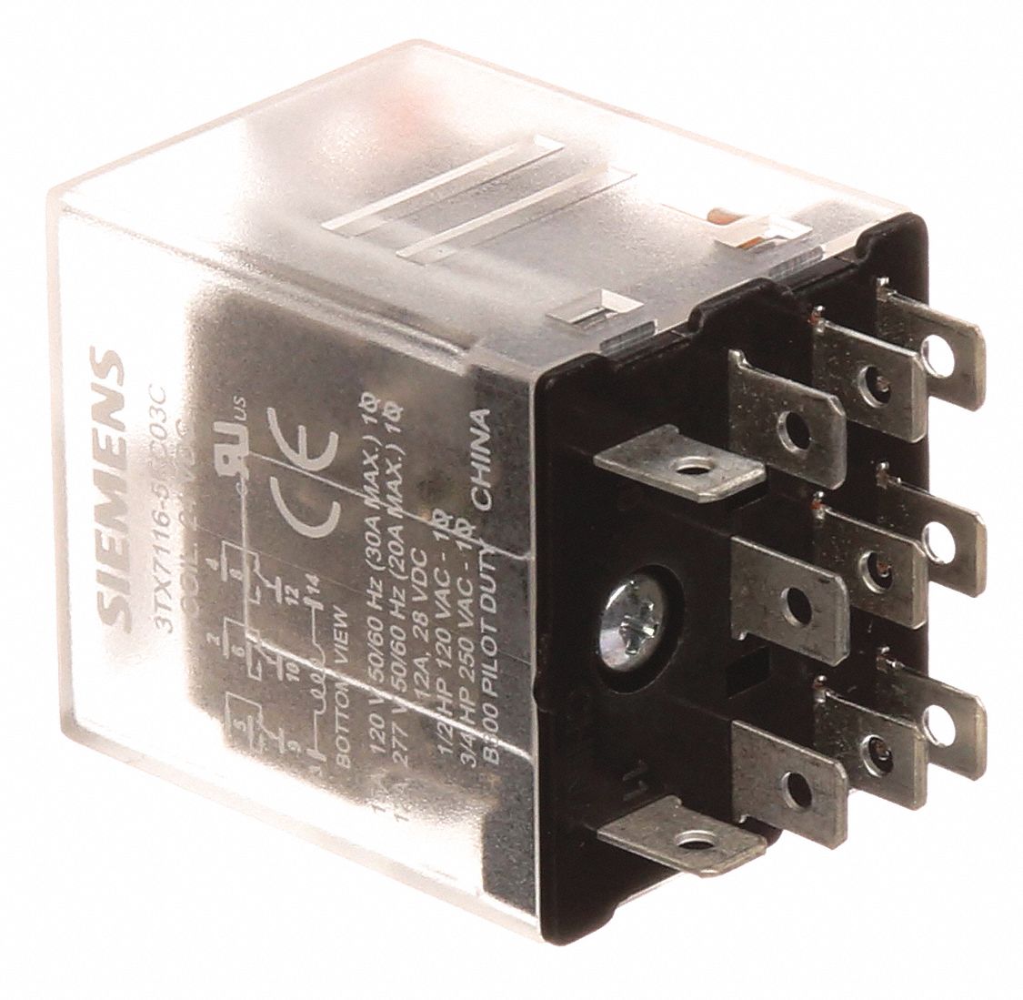 SIEMENS Plug In Relay 11 Pins Relay, 3PDT, 10A 120/277V, 10A 24V, 24V DC, Plug In Relay