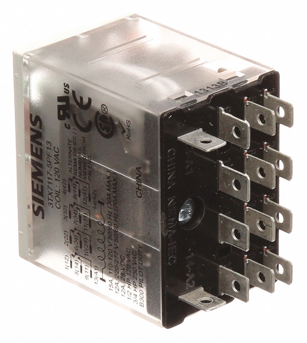 SIEMENS Plug In Relay, 120V AC Coil Volts, 15A 120V AC Contact Rating