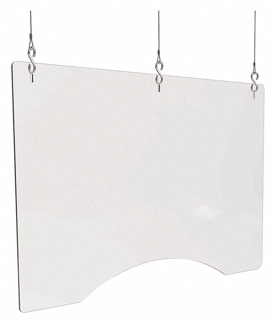 Hanging Sneeze Guard: Polycarbonate, Ceiling Mounting Location, 24 in Overall Ht, 36 in Overall Wd