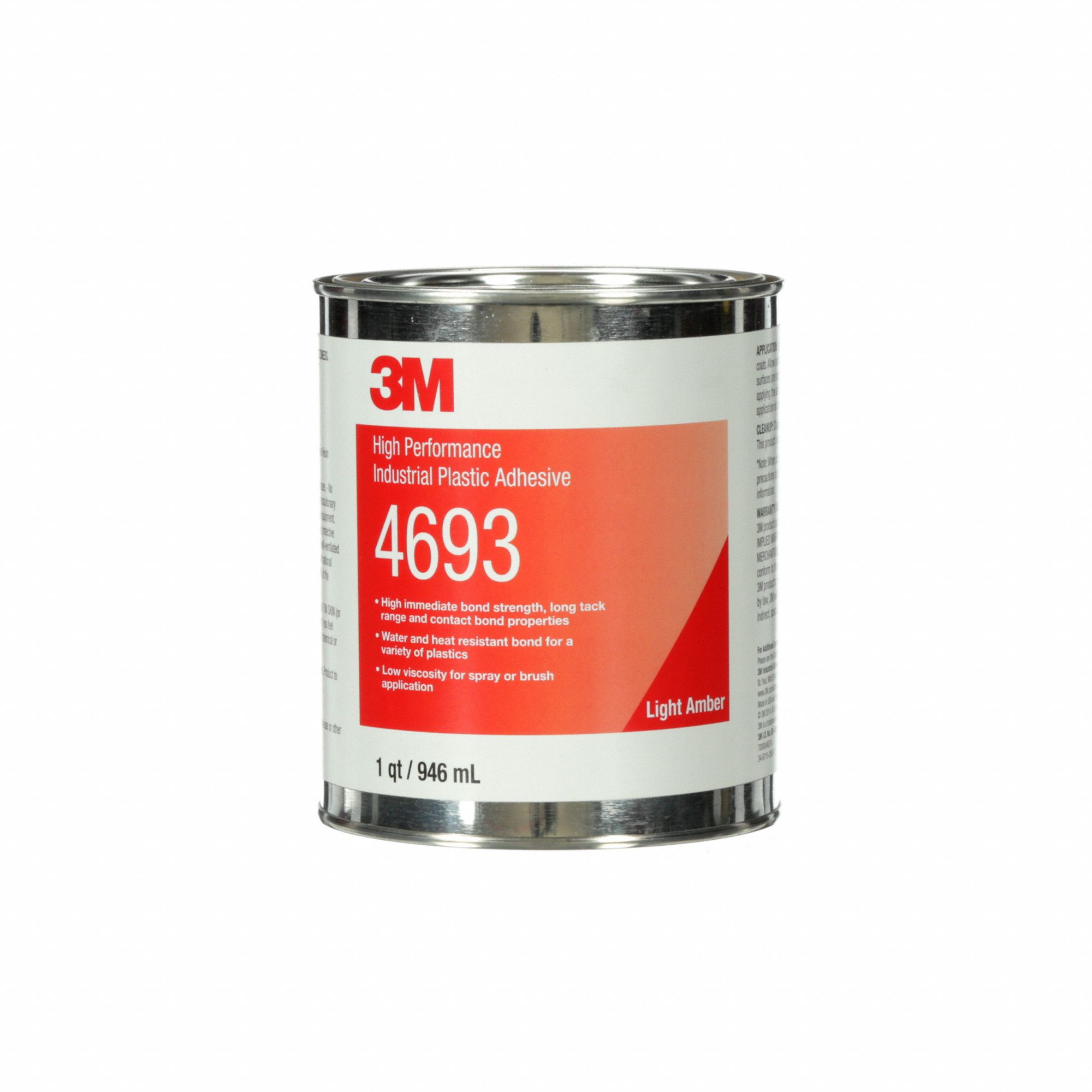 3M Contact Cement: 4693, Plastics, 1 qt, Can, Light Amber, Water ...
