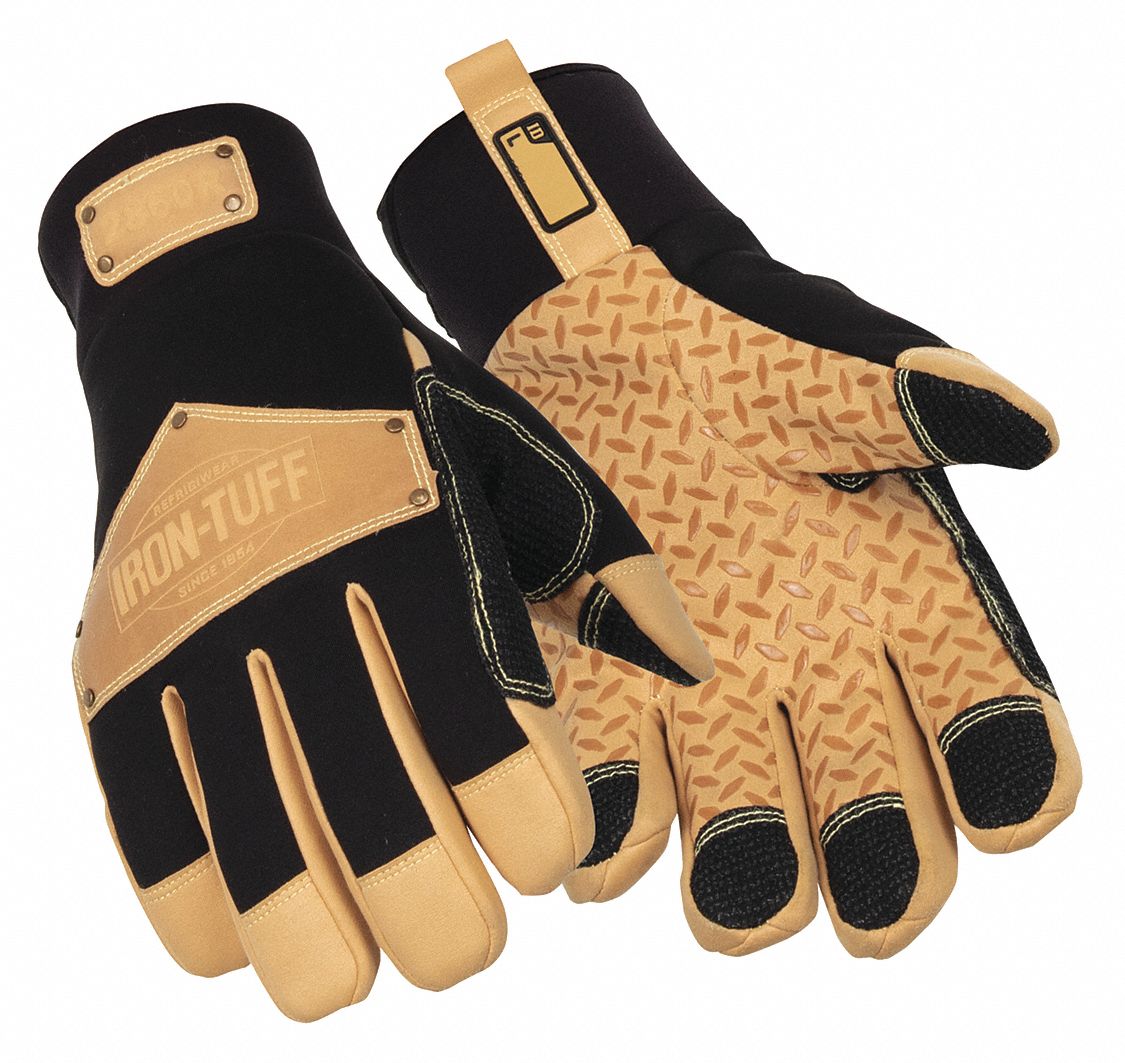 Mechanics Gloves: L ( 9 ), -30°F Min Temp, Synthetic Leather with Silicone Grip, 1 PR