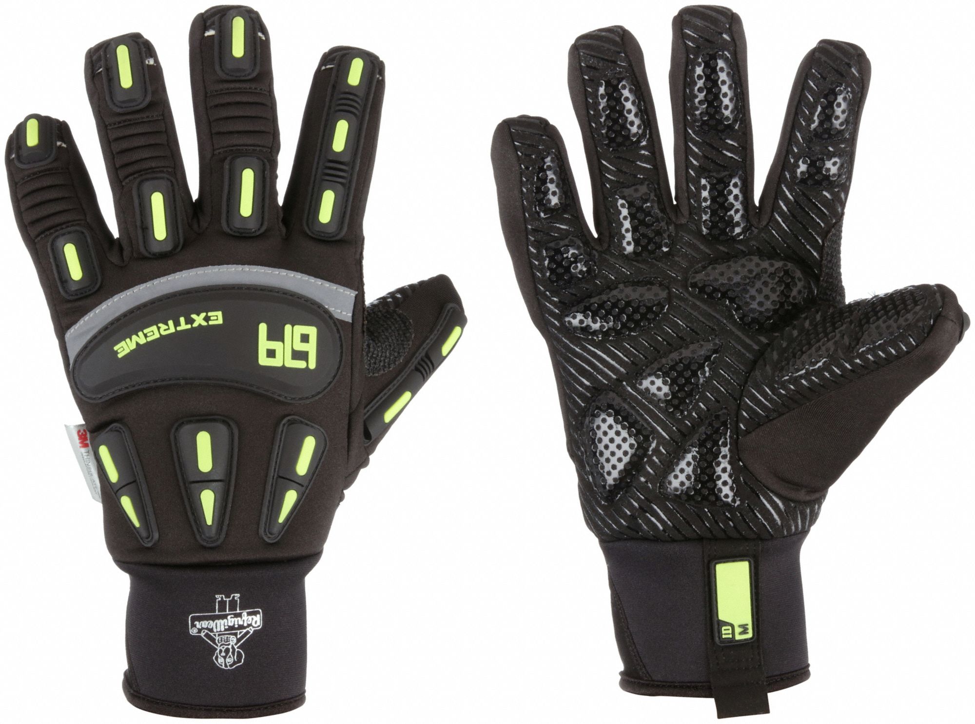 Mechanics Gloves: 2XL ( 11 ), -30°F Min Temp, Synthetic Leather with Silicone Grip, 1 PR