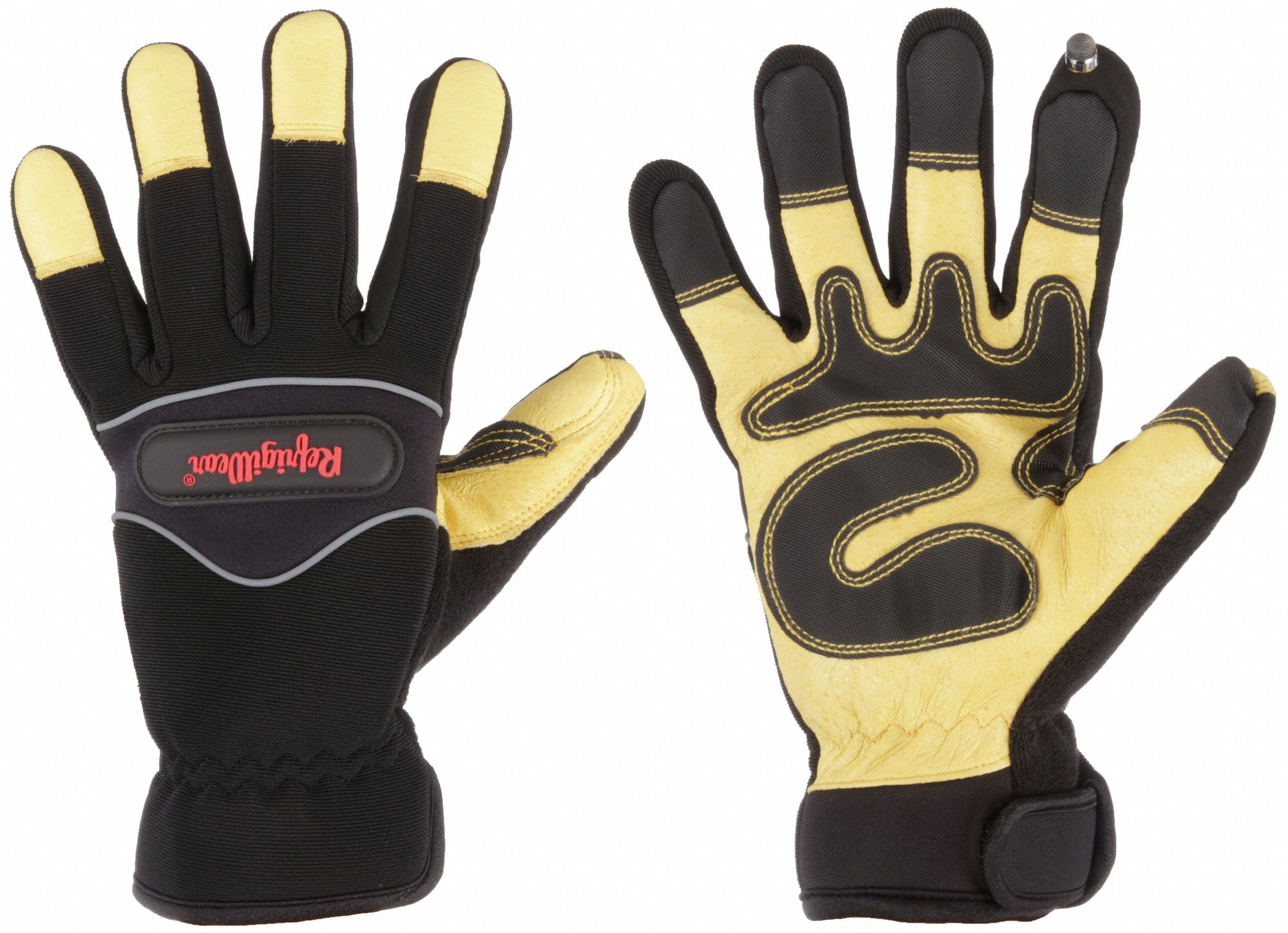 Mechanics Gloves: M ( 8 ), -20°F Min Temp, Goatskin with PVC Grip, Black/Yellow, 1 PR
