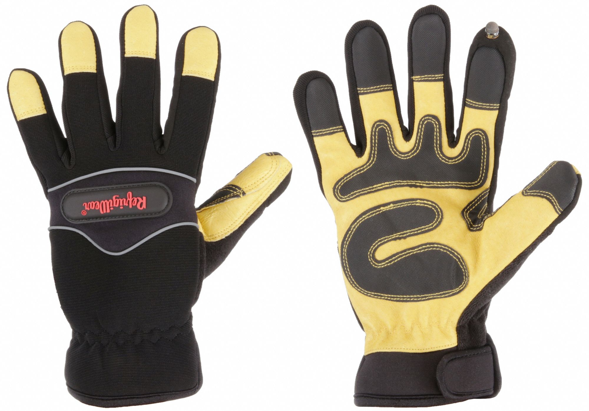 Mechanics Gloves: L ( 9 ), -20°F Min Temp, Goatskin with PVC Grip, Black/Yellow, 1 PR