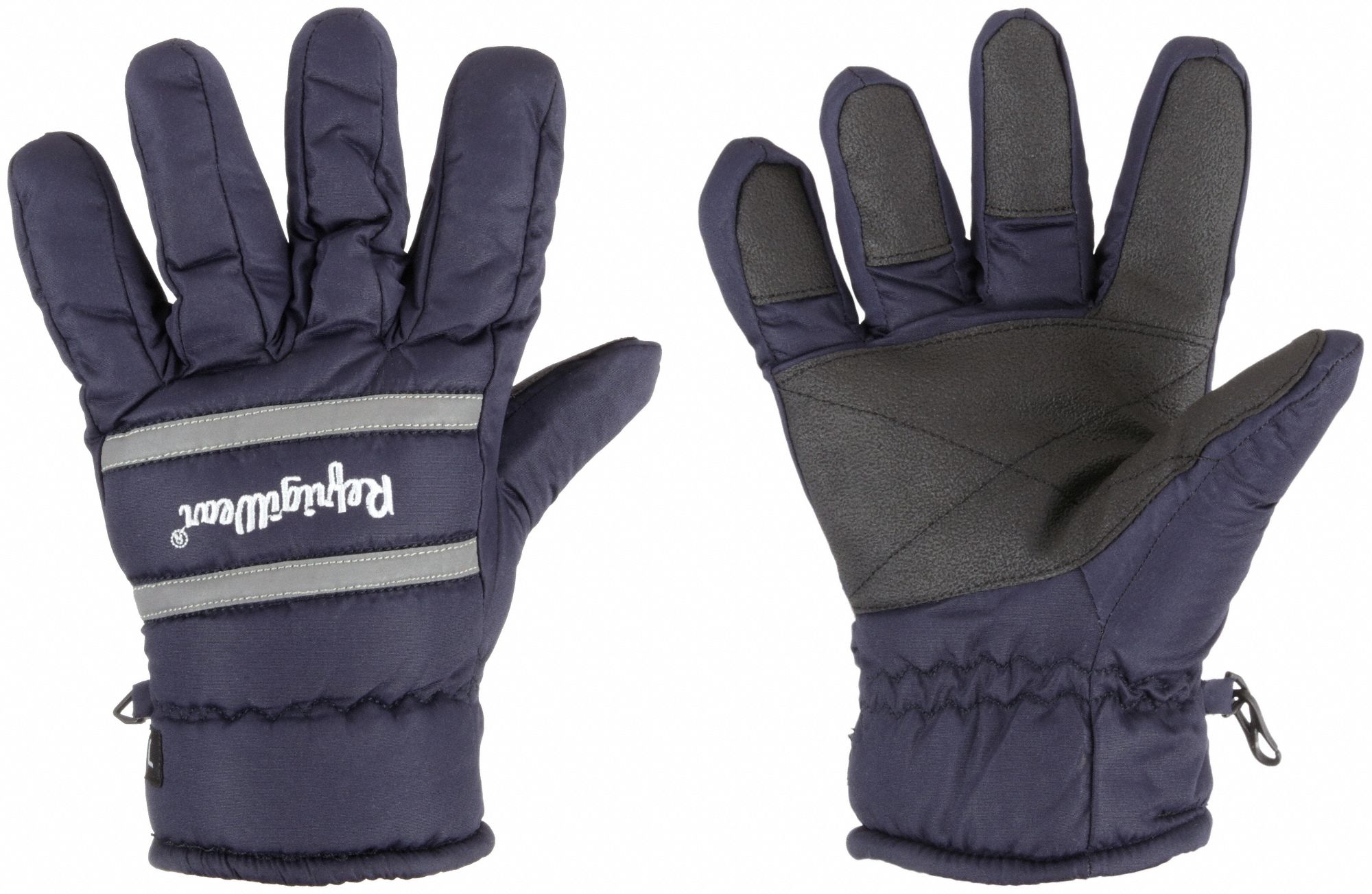 Mechanics Gloves: L ( 9 ), -20°F Min Temp, Nylon with PVC Grip, Knit Cuff, Navy, 1 PR