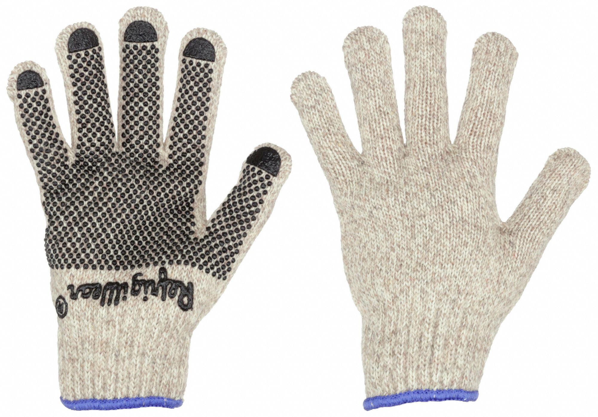 Coated Gloves: L ( 9 ), Palm, Dotted, PVC, Wool, Dotted, Brown, 12 PK