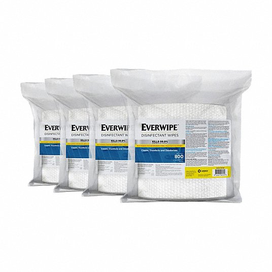 Disinfectant Wipes: Bag, 800 ct Container Size, Ready to Use, Wipes, Quat, Lemon, 4 PK