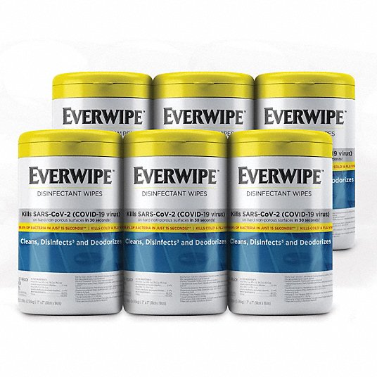 Disinfecting Wipes: Canister, 75 ct Container Size, Ready to Use, Wipes, Quat, Lemon, 6 PK
