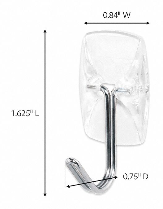 Hook: 1/2 lb Wt Capacity, 1 Points per Hook, Clear, 1 5/8 in Overall Ht, 40 PK