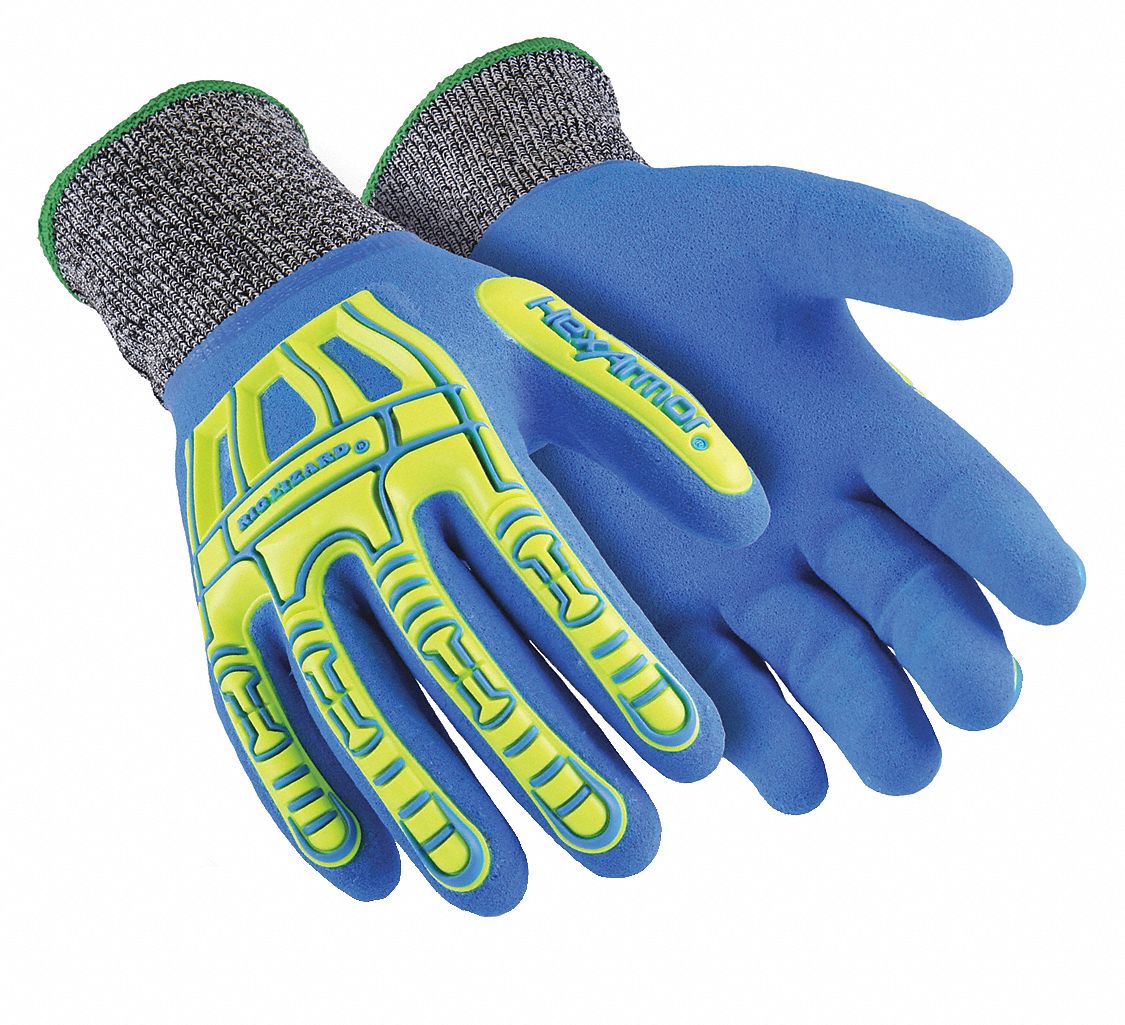 HEXARMOR Coated Gloves: L ( 9 ), ANSI Cut Level A3, ANSI Impact Level 1 ...