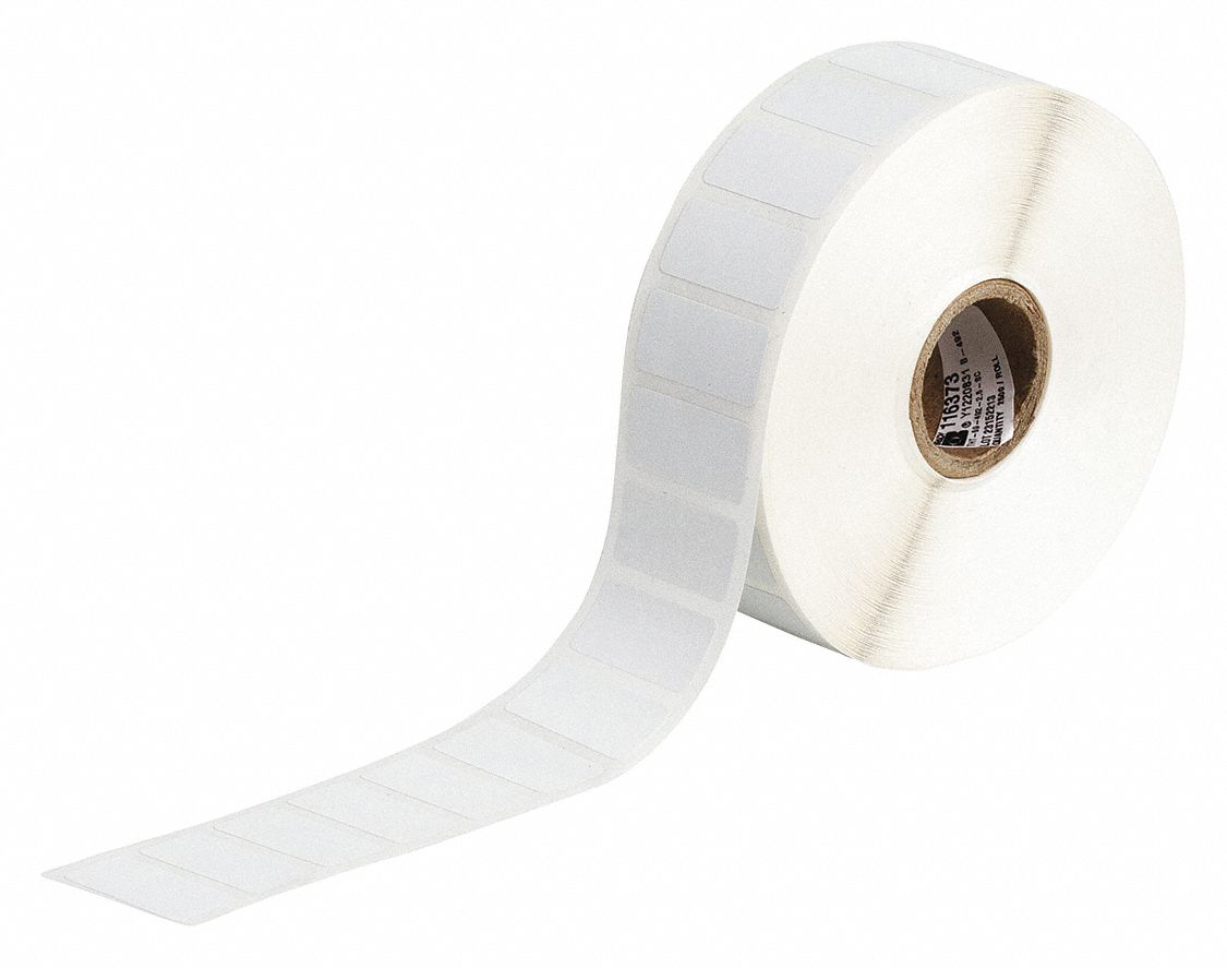 Pre-Cut Label Stock Roll: Rectangle, 1/2 in x 1 in, 1 13/64 in x 1/2 in, Cryogenic Polyester, White