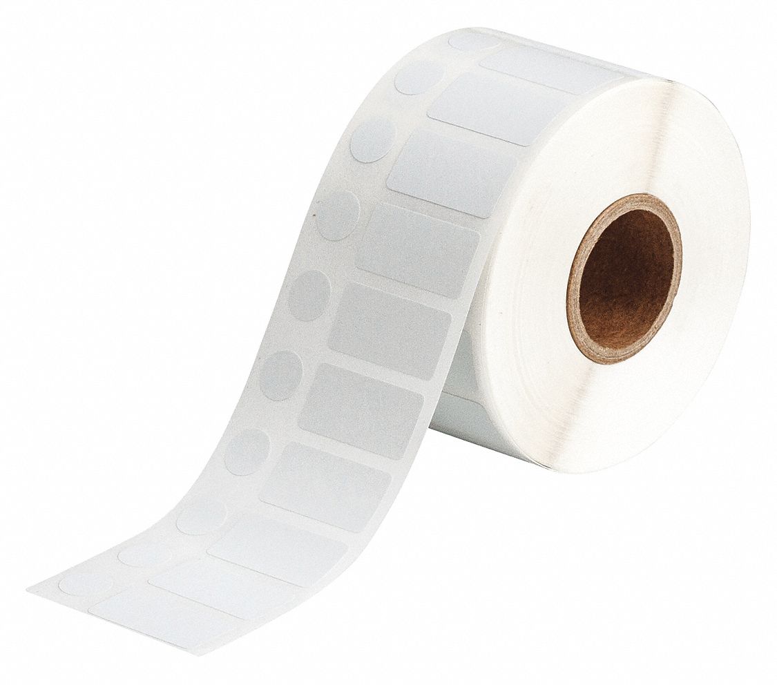 Pre-Cut Label Stock Roll: Circle/Rectangle, 1/2 in x 1 in, 1 in x 1/2 in, Cryogenic Polyester, White