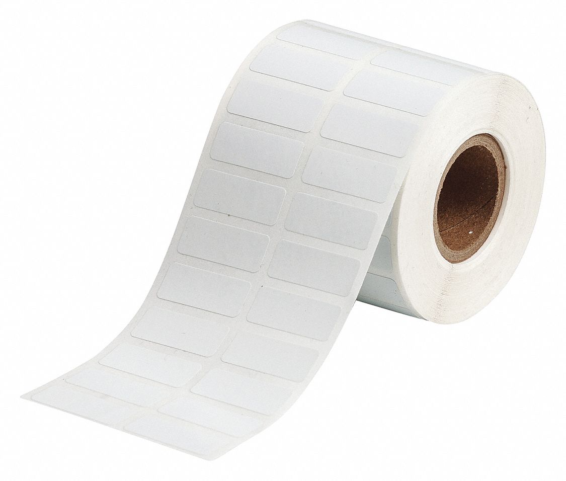 Pre-Cut Label Stock Roll: Rectangle, 3/8 in x 1 in, 1 in x 3/8 in, Cryogenic Polyester, White