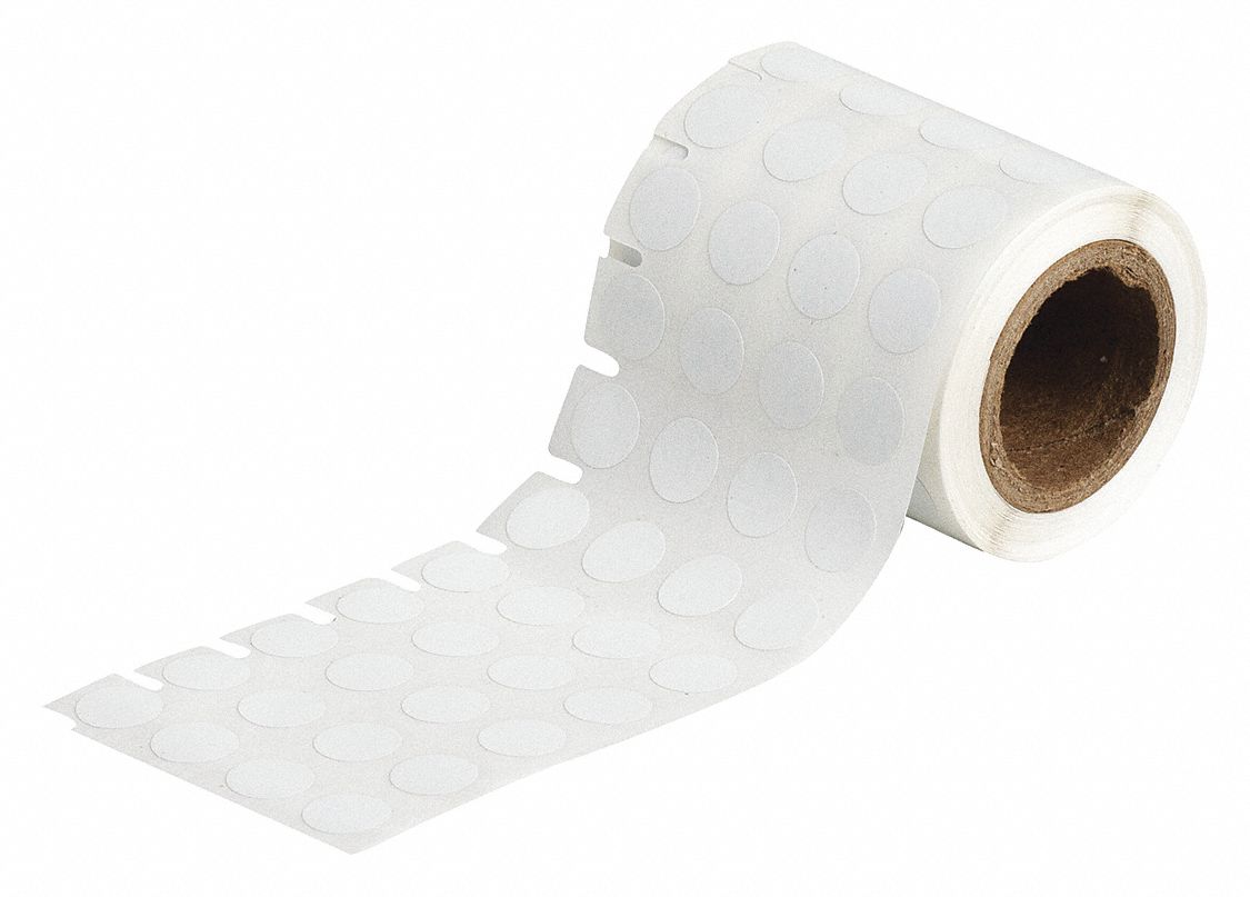 Pre-Cut Label Stock Roll: Circle, 3/8 in x 3/8 in, 3/8 in, Cryogenic Polyester, White, 1, 500 Labels