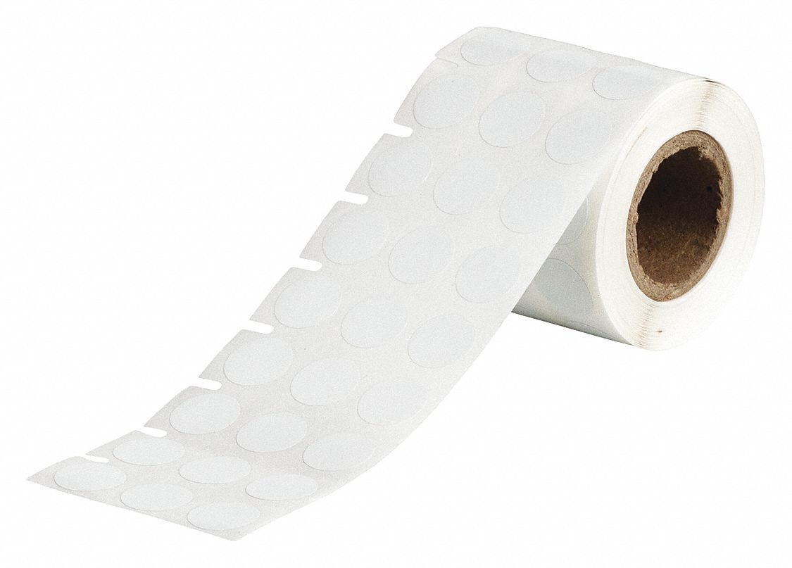 Pre-Cut Label Stock Roll: Circle, 1/2 in x 1/2 in, 1/2 in, Cryogenic Polyester, White, 1, 500 Labels