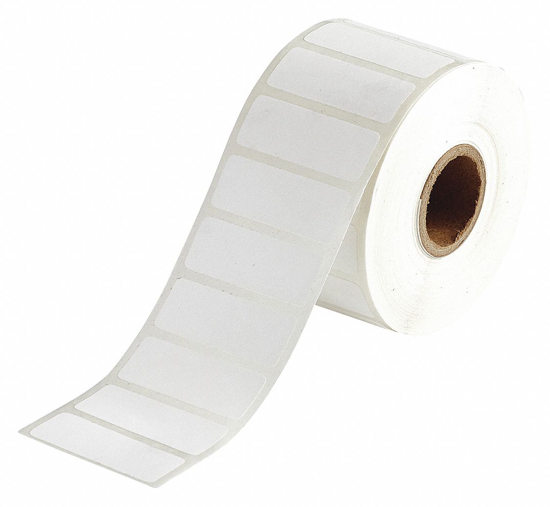 Pre-Cut Label Stock Roll: Rectangle, 5/8 in x 1 5/8 in, 1 5/8 in x 19/32 in, White, -320°F to 266°F