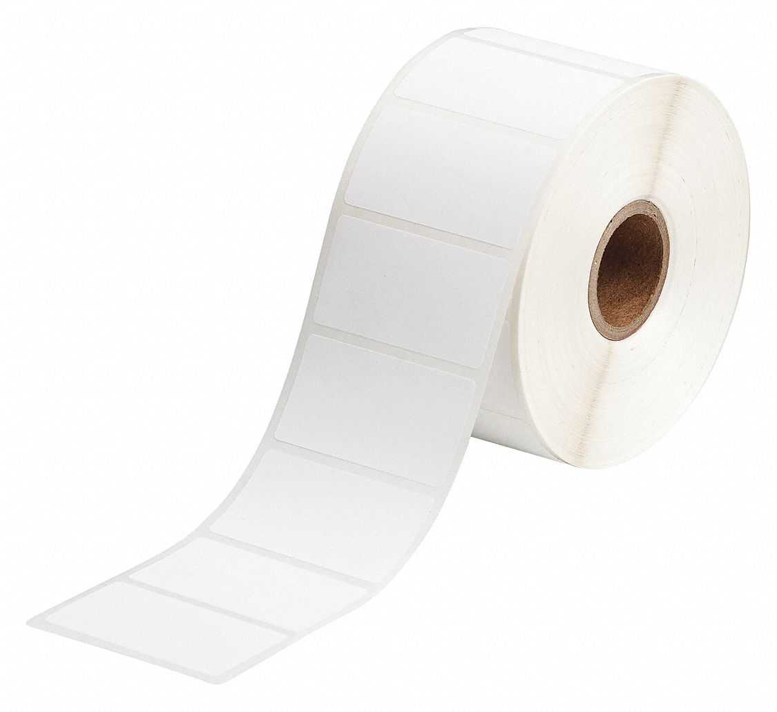 Pre-Cut Label Stock Roll: Rectangle, 1 in x 1 7/8 in, 1 29/32 in x 1 in, White, -320°F to 266°F