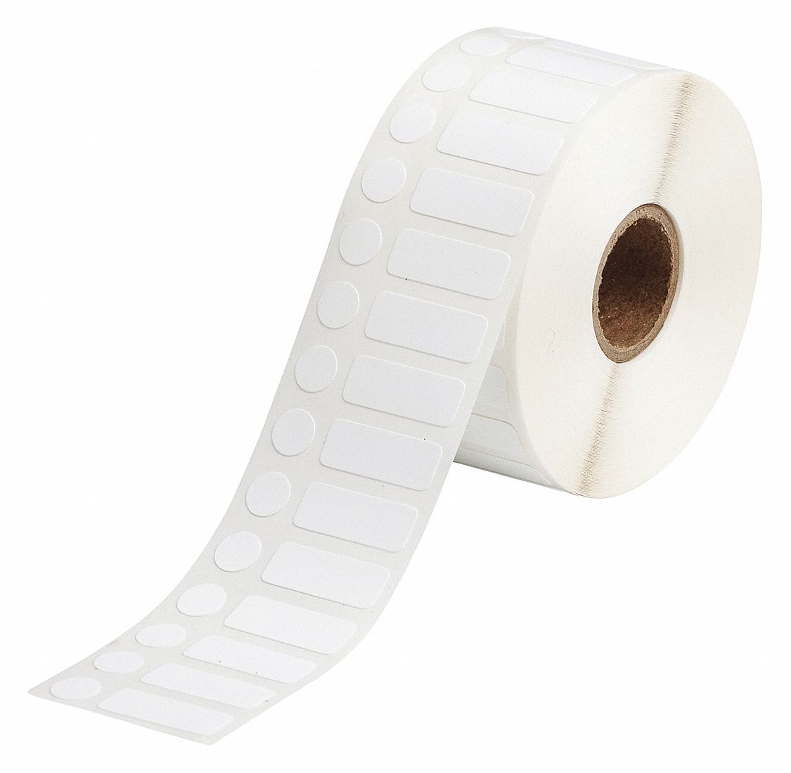 Pre-Cut Label Stock Roll: 3/8 in x 1 in, Nylon, White, 1, 500 Labels Included