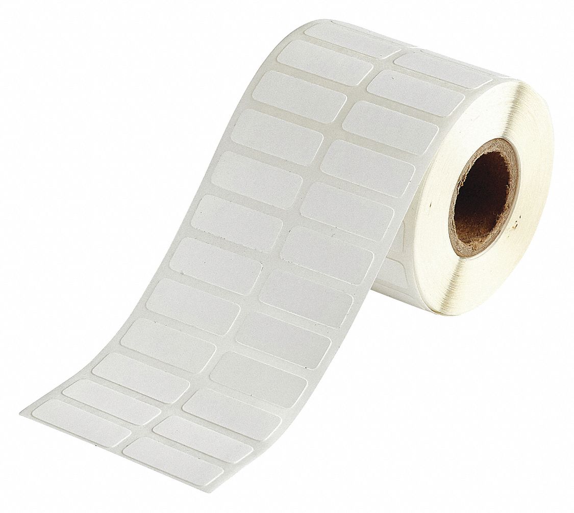 Pre-Cut Label Stock Roll: 3/8 in x 1 in, Nylon, White, 1, 500 Labels Included