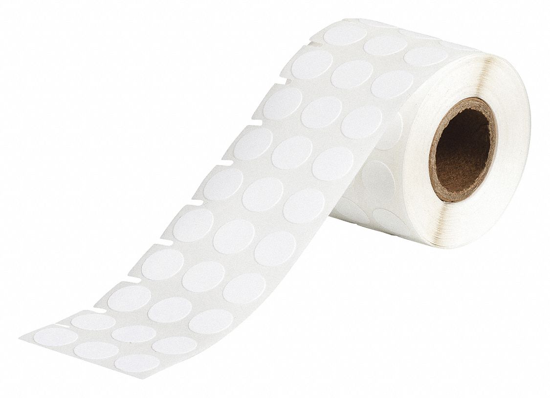 Pre-Cut Label Stock Roll: Circle, 1/2 in x 1/2 in, 1/2 in, Cryogenic Autoclavable Nylon, White