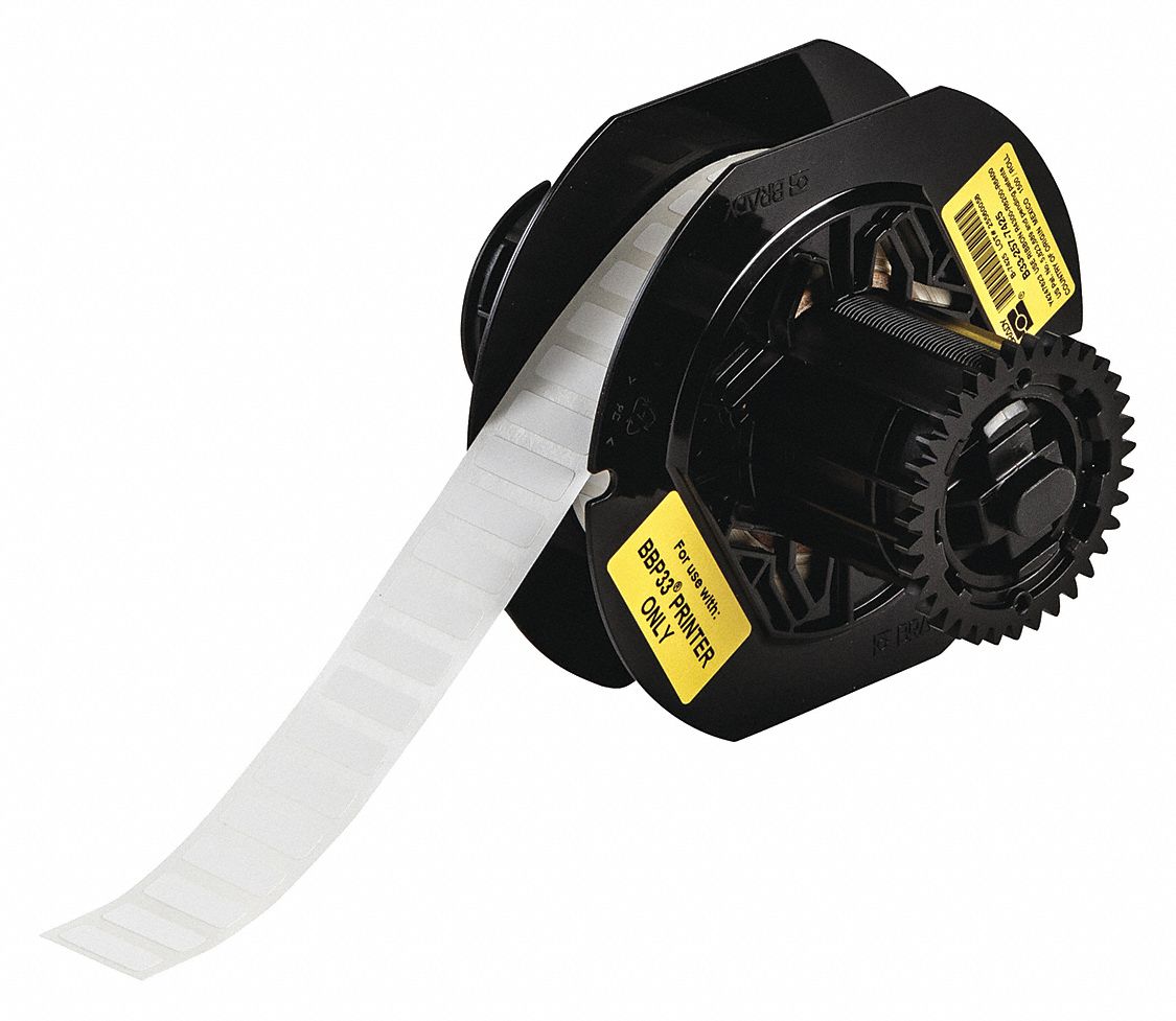 Pre-Cut Label Stock Roll: Rectangle, 1/4 in x 13/16 in, 53/64 in x 1/4 in, White, -112°F to 158°F