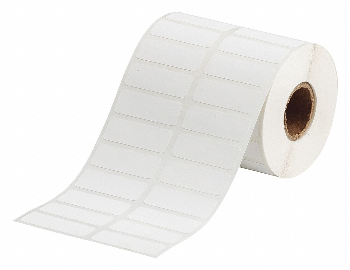 Pre-Cut Label Stock Roll: Rectangle, 1/2 in x 1 1/2 in, 1 1/2 in x 1/2 in, White, -112°F to 158°F