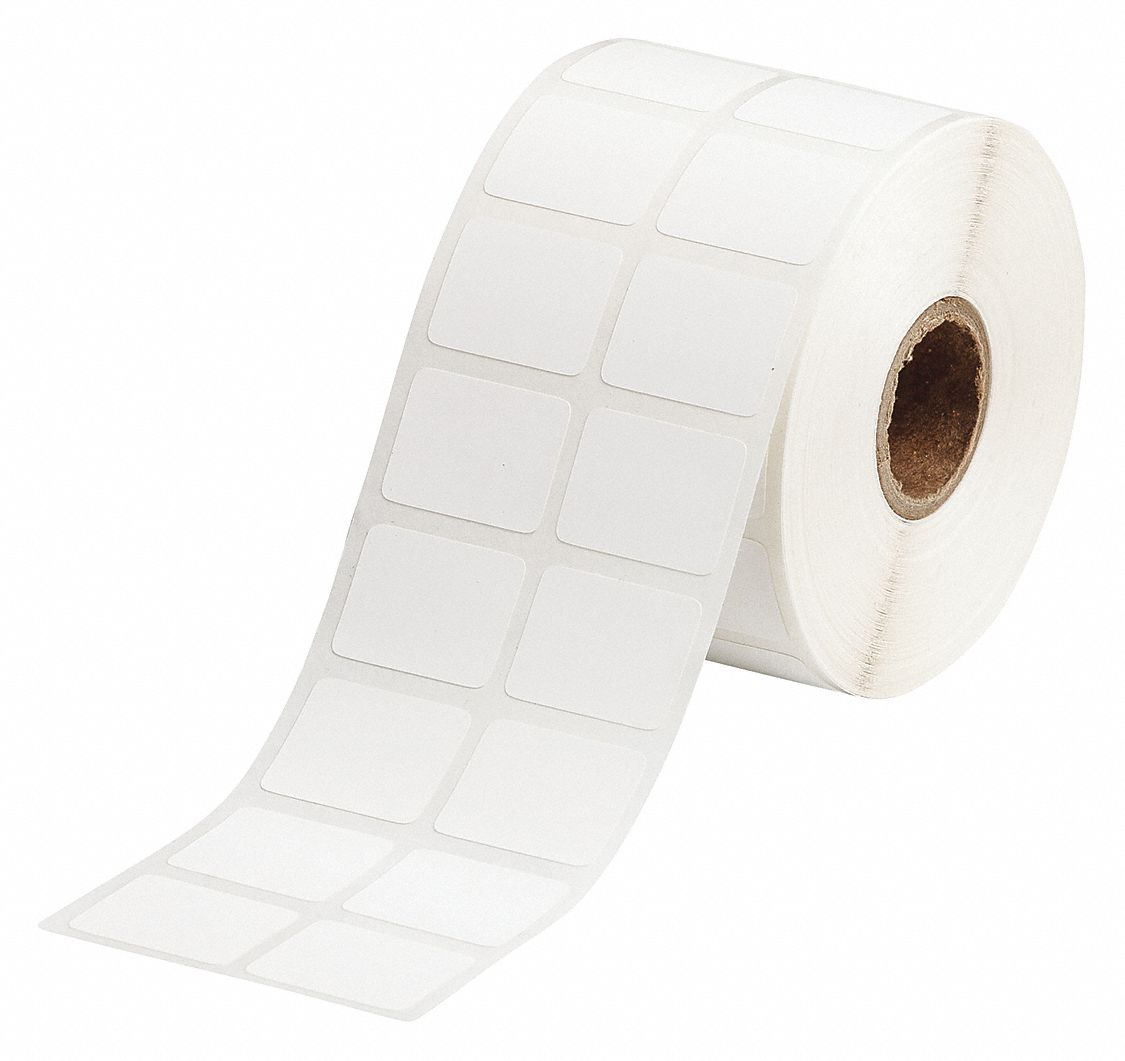 Pre-Cut Label Stock Roll: Rectangle, 3/4 in x 1 in, 2 19/64 in x 3/4 in, White, -112°F to 158°F