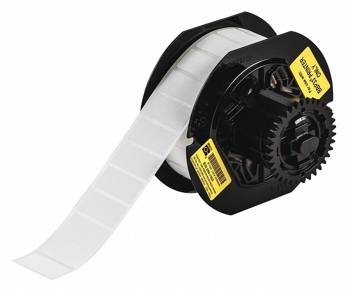 Pre-Cut Label Stock Roll: Rectangle, 5/8 in x 1 1/4 in, 1 19/64 in x 19/32 in, White, 1, 500 Labels