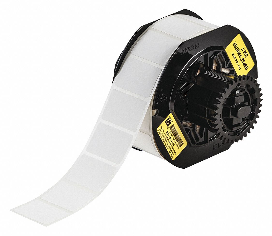 Pre-Cut Label Stock Roll: 1 in Label Ht, 1 1/2 in Label Wd, 1 in Roll Lg, White