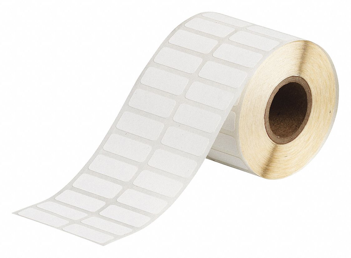 Pre-Cut Label Stock Roll: Rectangle, 3/8 in x 1 in, 2 19/64 in x 3/8 in, White, -112°F to 158°F