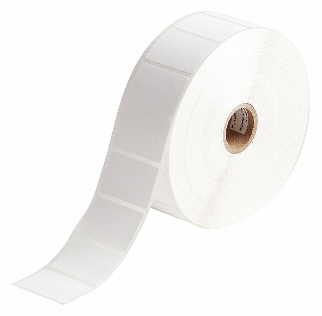 Pre-Cut Label Stock Roll: 1 in Label Ht, 1 1/2 in Label Wd, 1 in Roll Lg, White